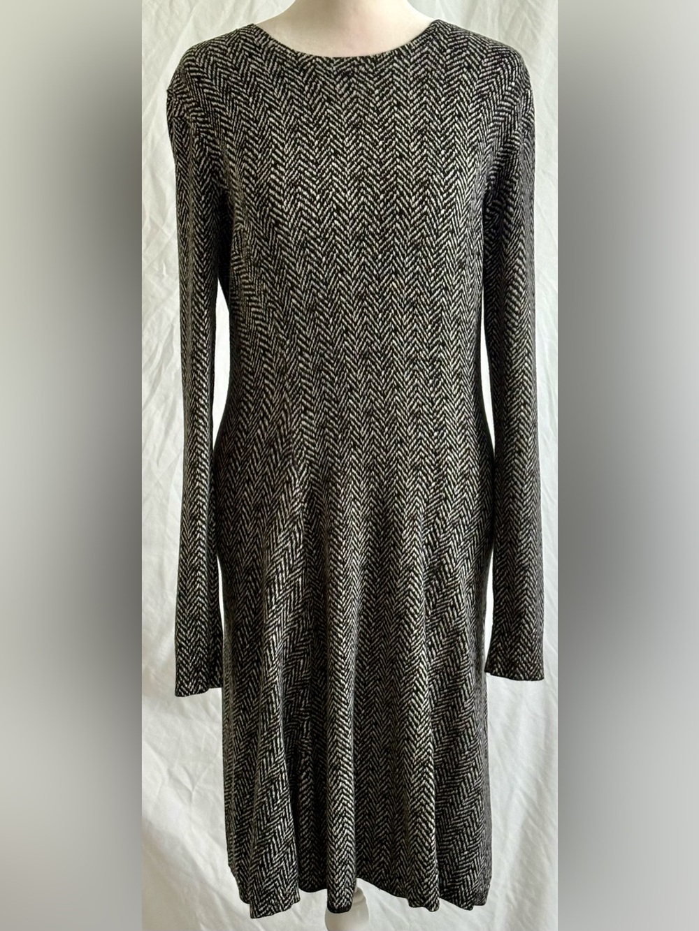 MICHAEL Michael Kors Herringbone Knit Fit & Flare Dress Black Ivory S